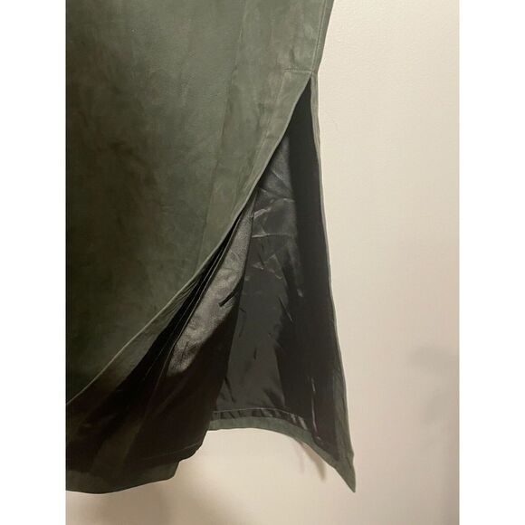 LINDA ALLARD ELLEN TRACY Vintage Leather Skirt Long Pencil High Slit Sz 6 Green - Picture 3 of 6